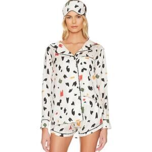 Plush Apparel Revolve Cheetah Print Satin Pajama Set & Eye Mask NWT Size M